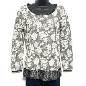 Ab Studio Woman White Floral Pattern Lace Long Sleeve Shirt Size XS